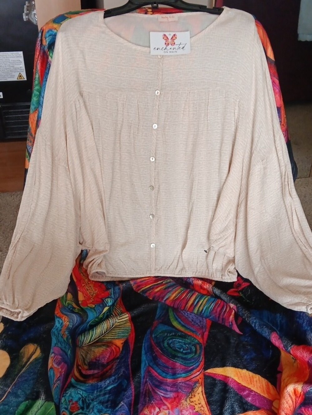 Cream - faux Button-Down Relaxed Women's Top